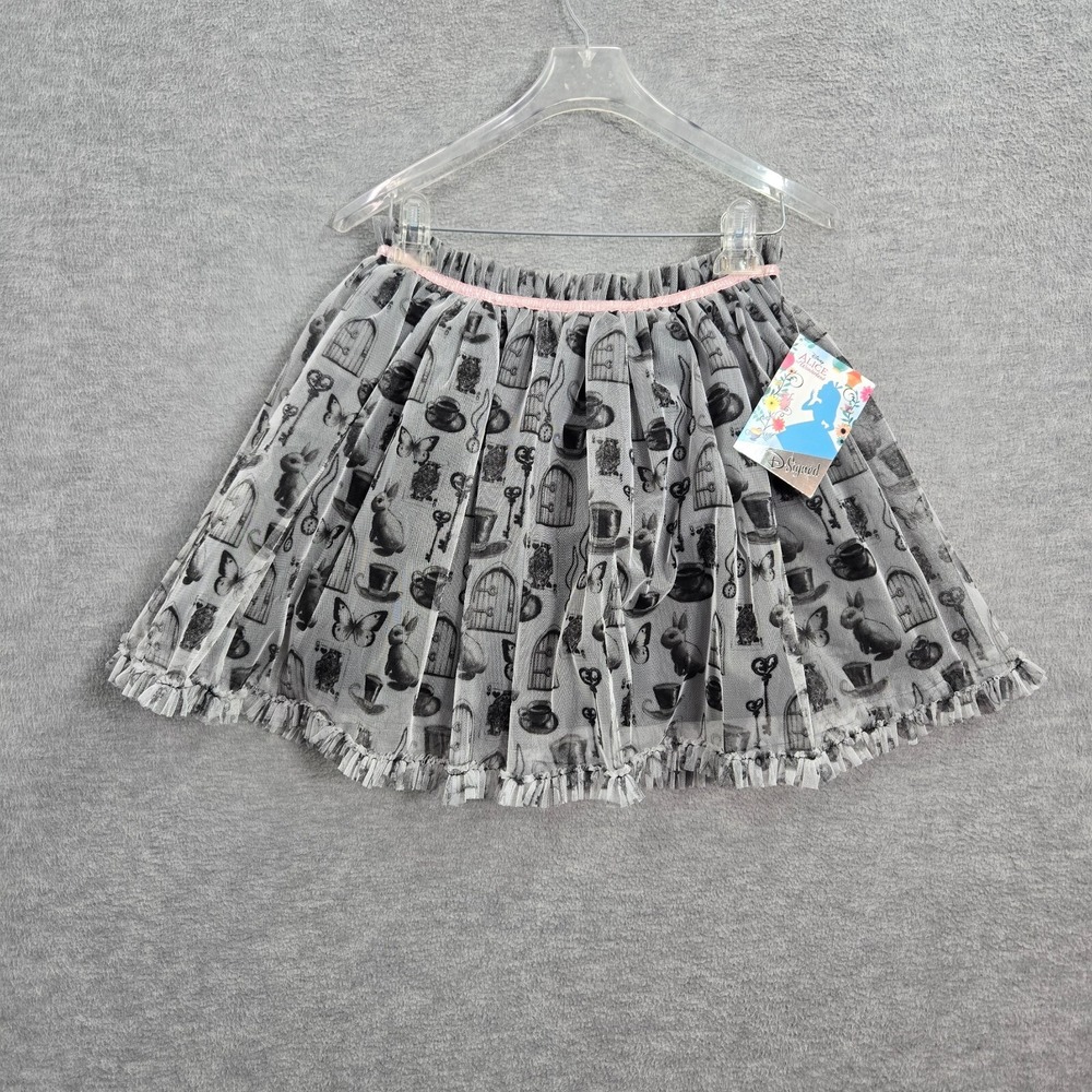 Disney Girls Skirt Medium Gray Tulle Alice‎ in Wonderland AOP Elastic Waist NWT